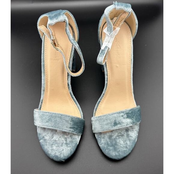 Lov Mark Velvet Block Heel Sandals | Teal Blue | Women’s 8 | NIB - Picture 5 of 7